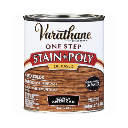 Stain & Polyurethane, Oil-Based, Semi Gloss Early American, 1-Qt.