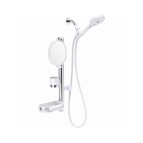 sproos 1101130WH01 Lookin' Good Shower System, 5-In. Handheld Shower Head + Mirror, Shelf, Cup, White