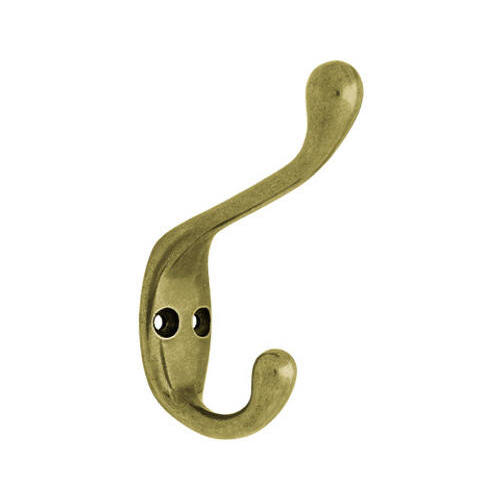 Coat & Hat Hook, Antique Brass, 3-In.