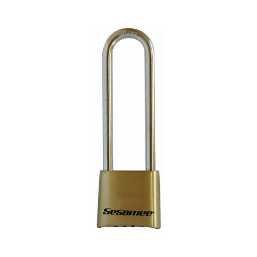 Sesamee K440 Long-Shackle Combination Lock, 4-Dial, Brass
