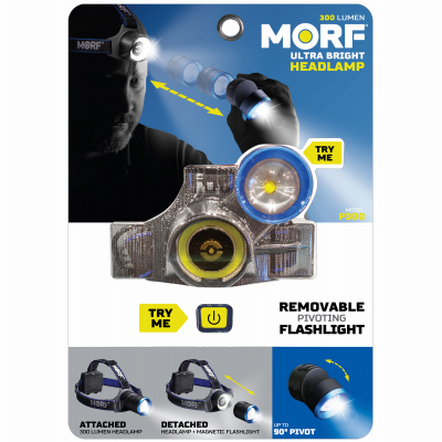 POLICE SECURITY FLASHLIGHTS 98608 MORF P300 3 In 1 Pivoting Removable Headlamp