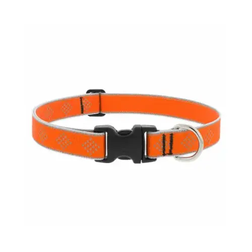 Adjustable Medium Dog Collar, Reflective Orange Diamond Pattern, 1 x 12 - 20-In.