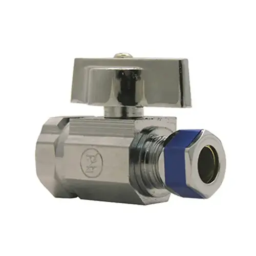 Angle Stop Valve, 1/4-Turn, Chrome, 3/8 FPT x 3/8-In. Compression Outlet