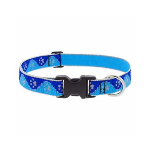 LUPINE INC 48453 Adjustable Medium Dog Collar, Reflective Blue Paws Pattern, 1 x 16 - 28-In.
