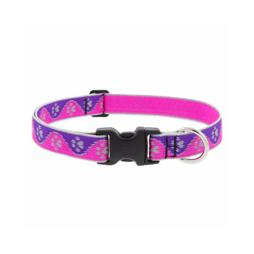 Adjustable Medium Dog Collar, Reflective Pink Paws Pattern, 1 x 16 - 28-In.