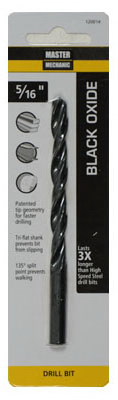 Master Mechanic 120014 Black Oxide Drill Bits, 135 Split Point, 5/16 x 4.5-In.