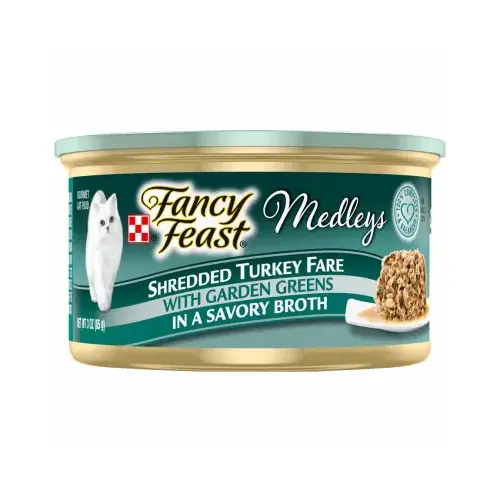 Medley Wet Cat Food Shredded Turkey Fare With Garden Greens, 3-oz.