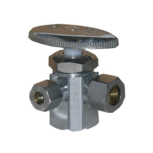 LARSEN SUPPLY CO., INC. 06-7319 Pipe Fitting, 3-Way Valve, Chrome, Lead-Free, 1/2 FPT x 3/8 x 1/4-In. Compression