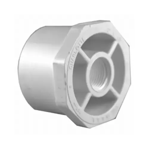 Schedule 40 Pipe Reducer Bushing, Spigot x Thread, White, 1.5 x 1-In.