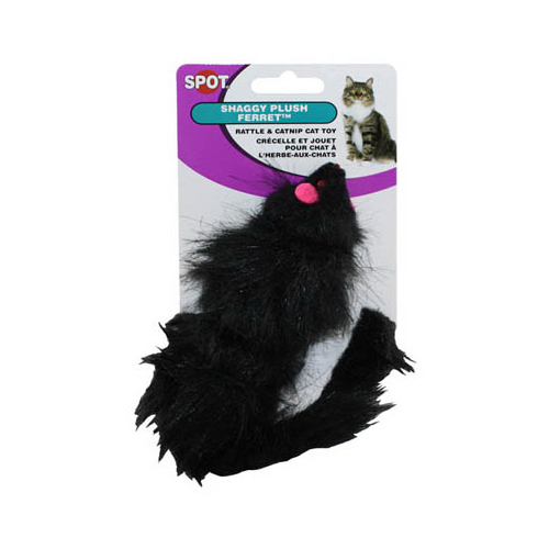 Spot 2906 Shaggy Plush Ferret Cat Toy With Catnip & Rattle