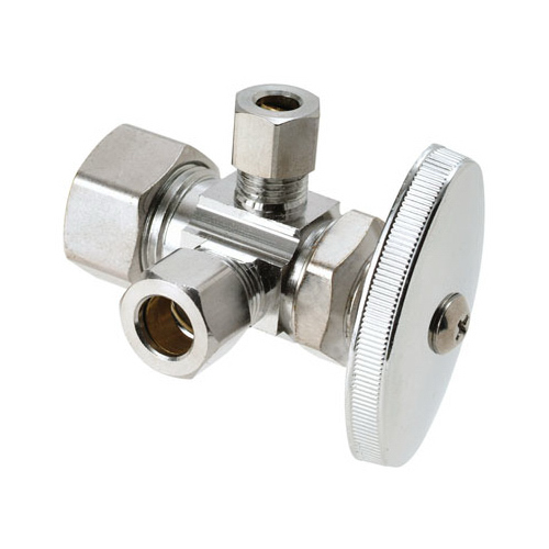 BrassCraft CR1900RX C1 Stop Valve, 1/2 x 3/8 x 1/4 in Connection, Compression, 125 psi Pressure, Brass Body