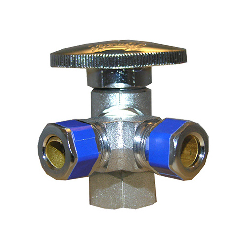 3 Way Valve, Quarter Turn, 1/2-In. Female Pipe Thread Inlet x 3/8-In. Compression x 3/8-In. Compression Outlet