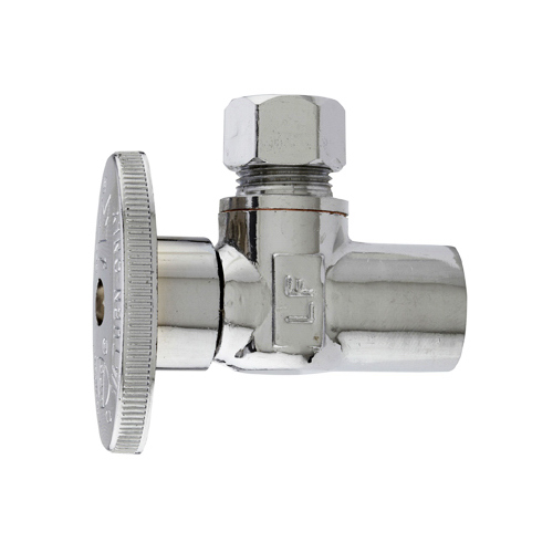 Angle Supply Stop Valve, 1/4 Turn, Chrome, 1/2-In. Copper Sweat x 3/8-In. O.D. Compression