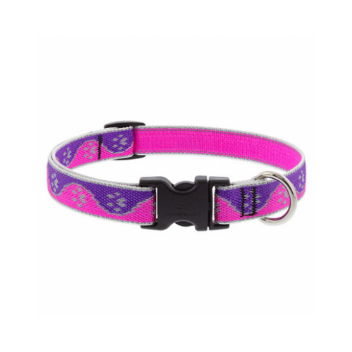 LUPINE INC 48502 Adjustable Medium Dog Collar, Reflective Pink PawsPattern, 3/4 x 13 - 22-In.