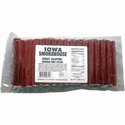 IOWA SMOKEHOUSE/PREFERRED WHOLESALE IS-SBS27CSP Smoked Beef Sticks, Cheesy Jalapeno, 27-oz.