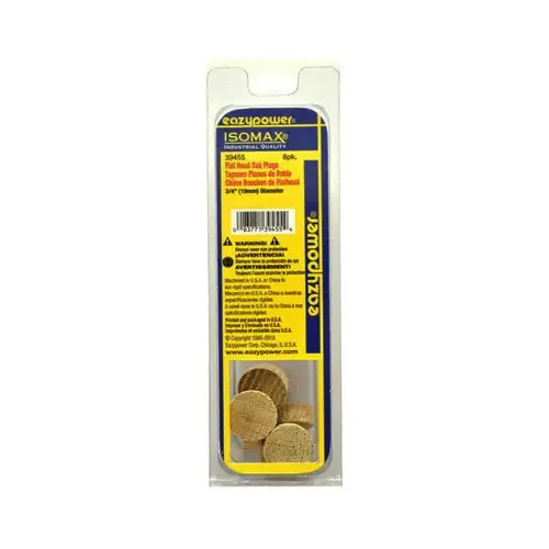 EAZYPOWER 30225 Isomax Dowel Plug, Flat Head, Oak, 3/4-In., 8-Pk.