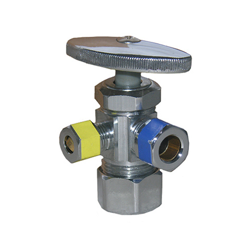 LARSEN SUPPLY CO., INC. 06-7353 Pipe Fitting, 3-Way Angle Valve, Chrome, Lead-Free, 5/8 x 3/8 x 1/4-In. Compression