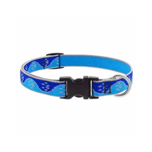 Adjustable Medium Dog Collar, Reflective Blue PawsPattern, 3/4 x 13 - 22-In.