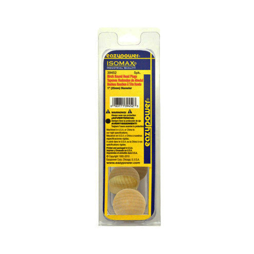 Isomax Dowel Plug, Round Head, Birch, 1-In., 5-Pk.