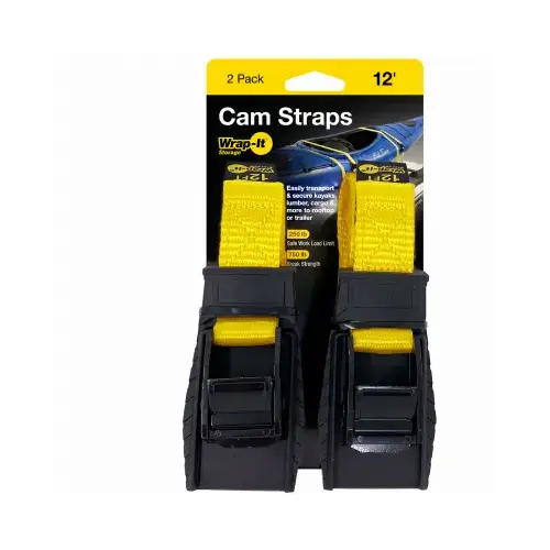 Cam Straps with Rubber Vehicle Protector, 1 In. x 12 Ft pair