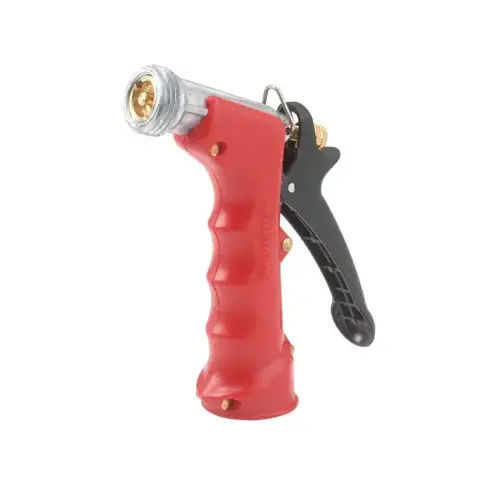 Pistol Grip Hose Nozzle, Commercial Grade, Insulated, Threaded Front, Brass Head Red