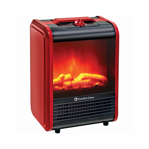 Portable Fireplace Heater, 2 Settings, Metallic Red