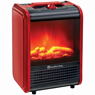 Comfort Zone CZFP1 Portable Fireplace Heater, 2 Settings, Metallic Red