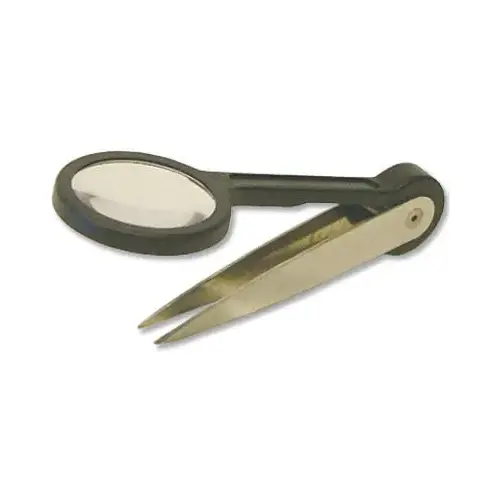 Nickel Plated Tweezers with Attached Magnifying Lens Bucket, 3.5-In., 30-Pc.