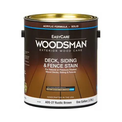 Deck, Siding & Fence Stain, Acrylic, Solid, Rustic Brown, 1-Gallon