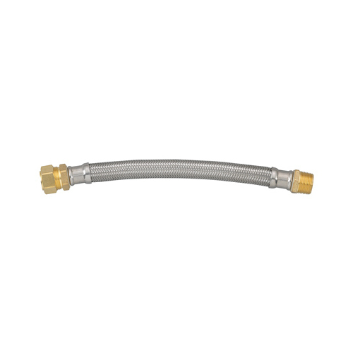 Water Heater Connector, Braided Stainless Steel, 7/8-Compression x 3/4-MIP x 12-In.