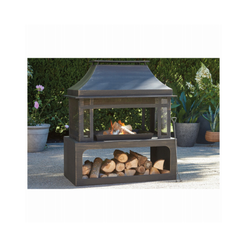 SHINERICH INDUSTRIAL LTD SRLF370 Wood Burning Fireplace, Black, With Log Rack & Tool