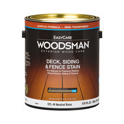 Deck, Siding & Fence Stain, Acrylic, Semi-Transparent Neutral Base, 1-Gallon