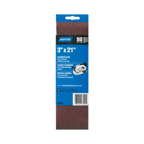 Metalite Series Sanding Belt, 3 in W, 21 in L, 80 Grit, Medium, Aluminum Oxide Abrasive Pair