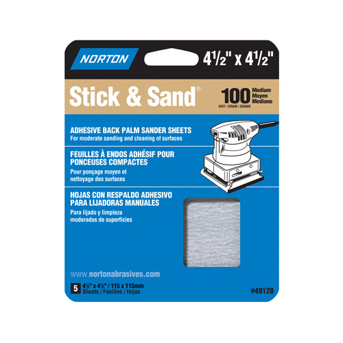 Norton 07660705452 MultiSand Sanding Sheet, 4-1/2 in L, 4-1/2 in W, Medium, 100 Grit, Adhesive Backing - pack of 5