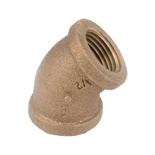 Pipe Elbow, 1/2 in, FIP, 45 deg Angle, Brass, Rough, 200 psi Pressure