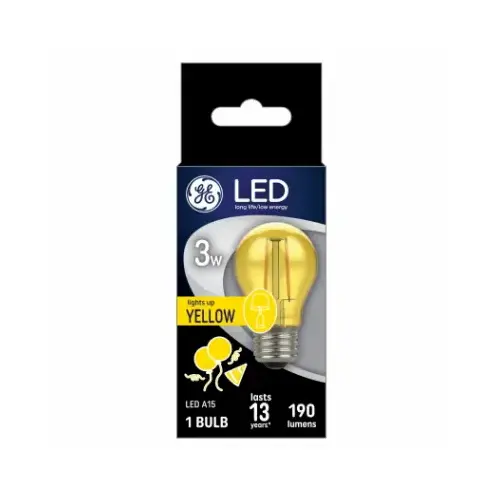LED Yellow Light Bulb, A15 Shape, Medium Base, 190 Lumens, 3 Watts