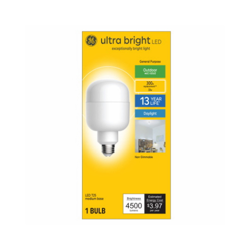 LED Ultra Bright Light Bulb, T25 Shape, Medium Base, 4500 Lumens, 30 Watts