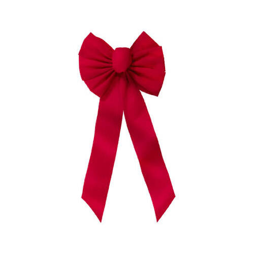 Christmas Bow, 7-Loop, Red Embossed Velvet, 10 x 22 x 2-3/4-In.