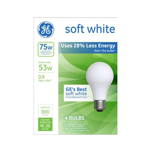GE Lighting 66248 A-Line Halogen Light Bulb, Soft White, 53-Watts  pack of 4