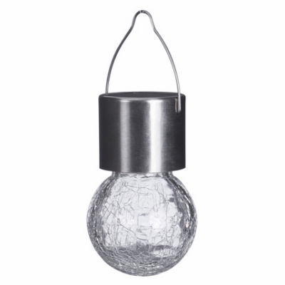 RIMPORTS LLC GL39085 Solar LED Hanging Light, Stainless Steel, Crackled Glass