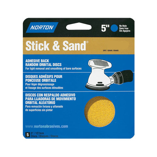 Norton 07660705454 Sanding Disc, 5 in Dia, Coated, P120 Grit, Medium, Aluminum Oxide Abrasive, C-Weight Paper Backing - pack of 5