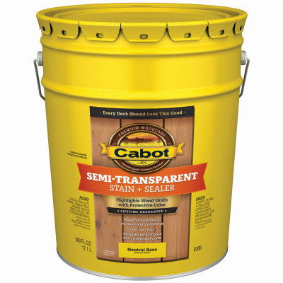 CABOT/VALSPAR CORP 16306-08 Deck & Siding Stain, Semi-Transparent, VOC, Neutral Base, 5-Gallons