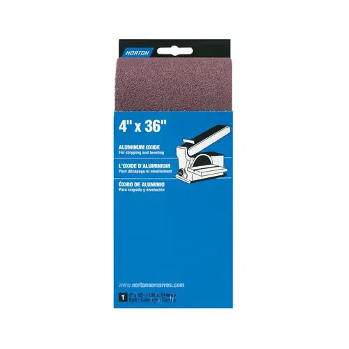 Norton 07660748660 Sanding Belt, 4 in W, 36 in L, 120 Grit, Medium, Aluminum Oxide Abrasive