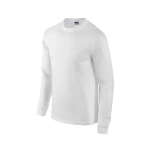 Gildan 285492 Long-Sleeve Pocket T-Shirt, White 100% Cotton, Medium