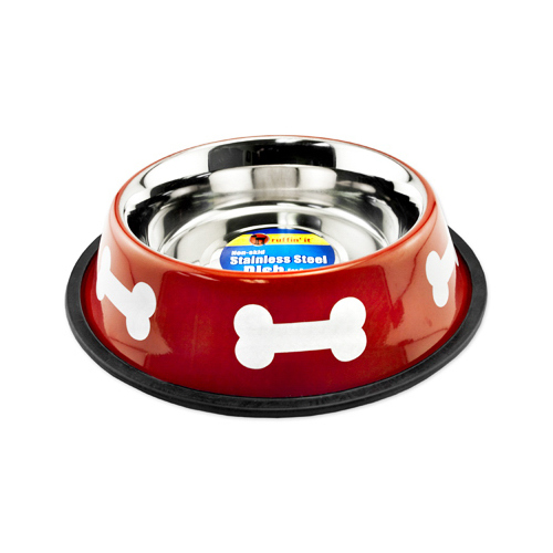 Pet Bowl, Red/White Stainless Steel, 32-oz.