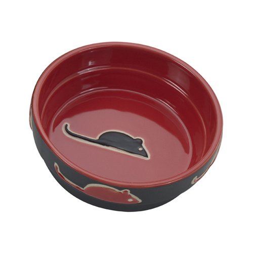 Ethical 6892 Cat Dish, Red Stoneware, 5-In.