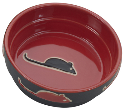 Ethical 6892 Cat Dish, Red Stoneware, 5-In.