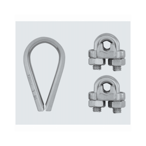 Cable Clamp Kit, 1/8 in Dia Cable, Stainless Steel - pack of 3