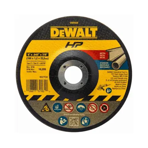 Cutting Wheel, 6 in Dia, 0.045 in Thick, 7/8 in Arbor, 60 Grit, Medium, Aluminum Oxide Abrasive