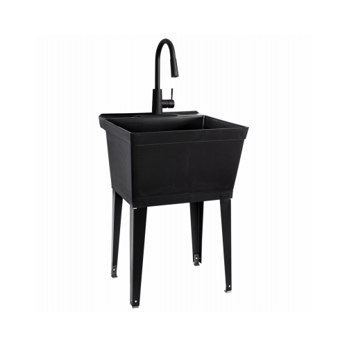 CODA RESOURCES LTD 040US6508BLKBLK Laundry Utility Sink Kit with Black Pull-Down Faucet, Black 19 Gallon Thermoplastic Tub and Black Legs